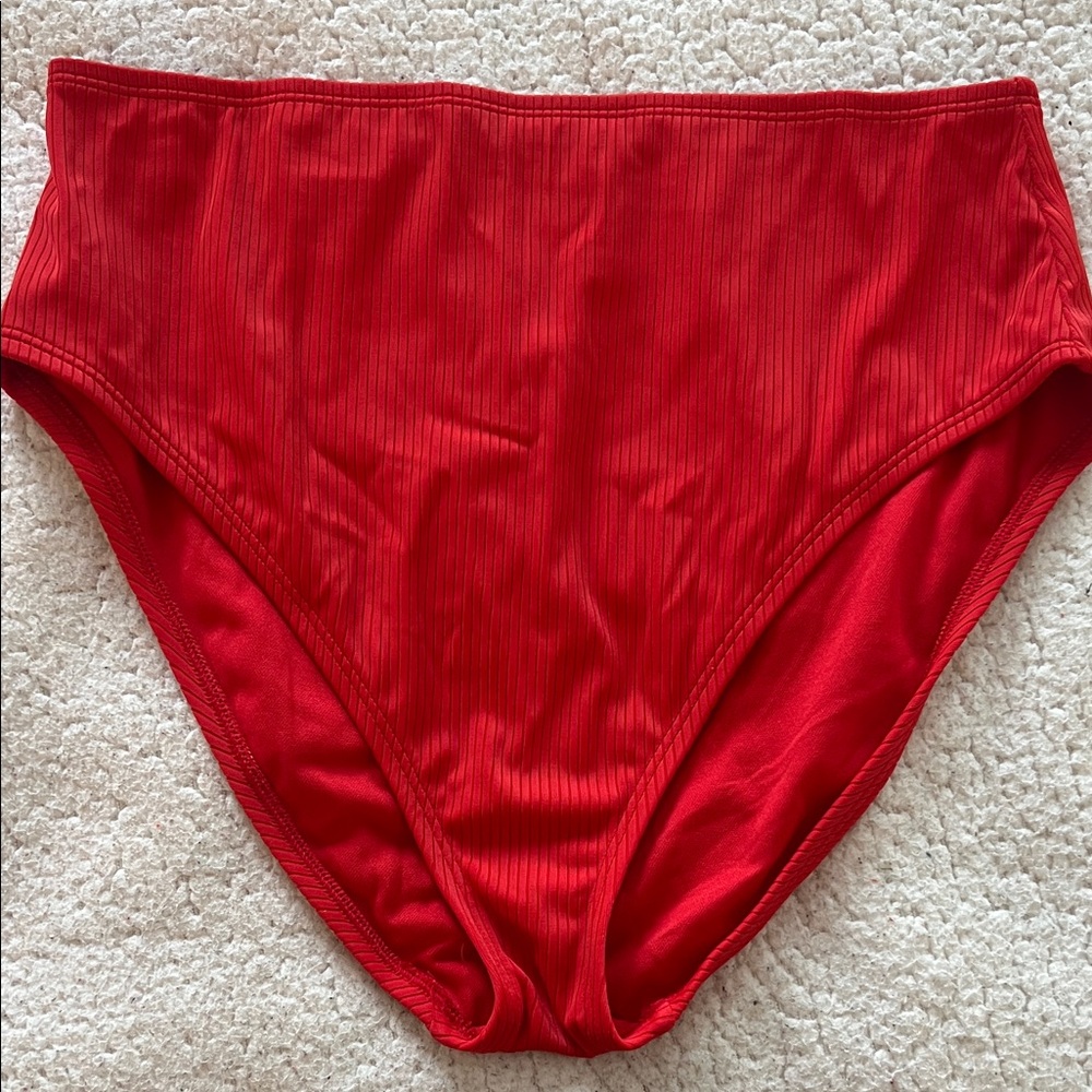 Red High-Waisted Bikini Bottom